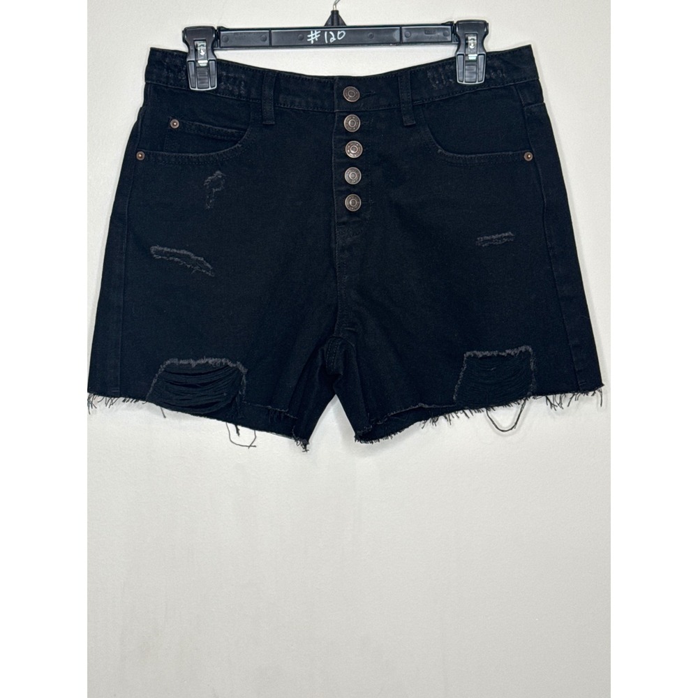 White Birch Womens Distressed Black Denim Shorts High Rise Button Fly Size M